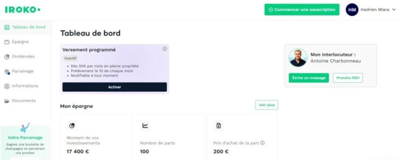 Mon espace investisseur Iroko, avec mes 100 parts de la SCPI Iroko Zen