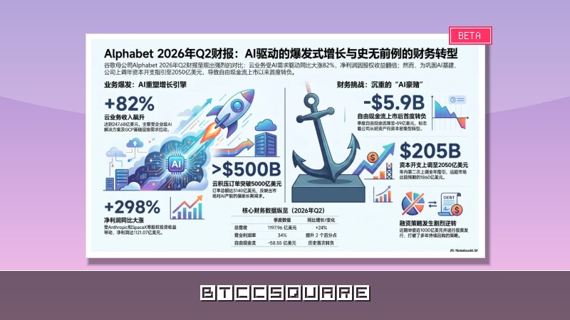 Google Q2 自由現金流首次轉負，調高全年資本支出至最高 2,050 億美元，雲端業務爆發 82% 成長