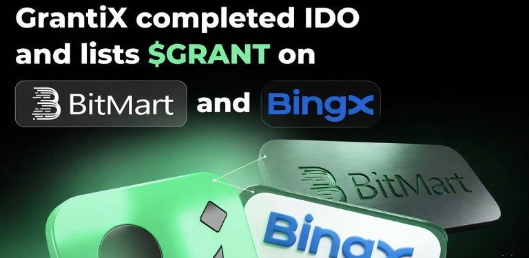 GrantiX 로고와 $GRANT 토큰 시각화