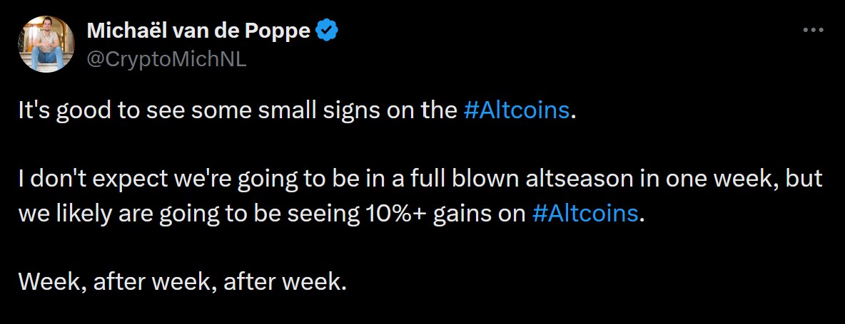 Michaël van de Poppe'nin altcoin paylaşımı