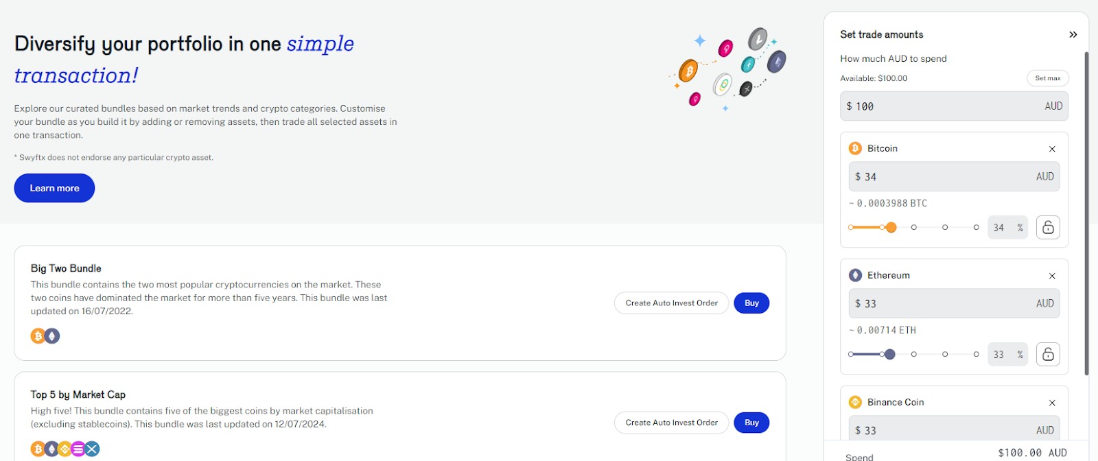 Bundles personalizáveis na Swyftx