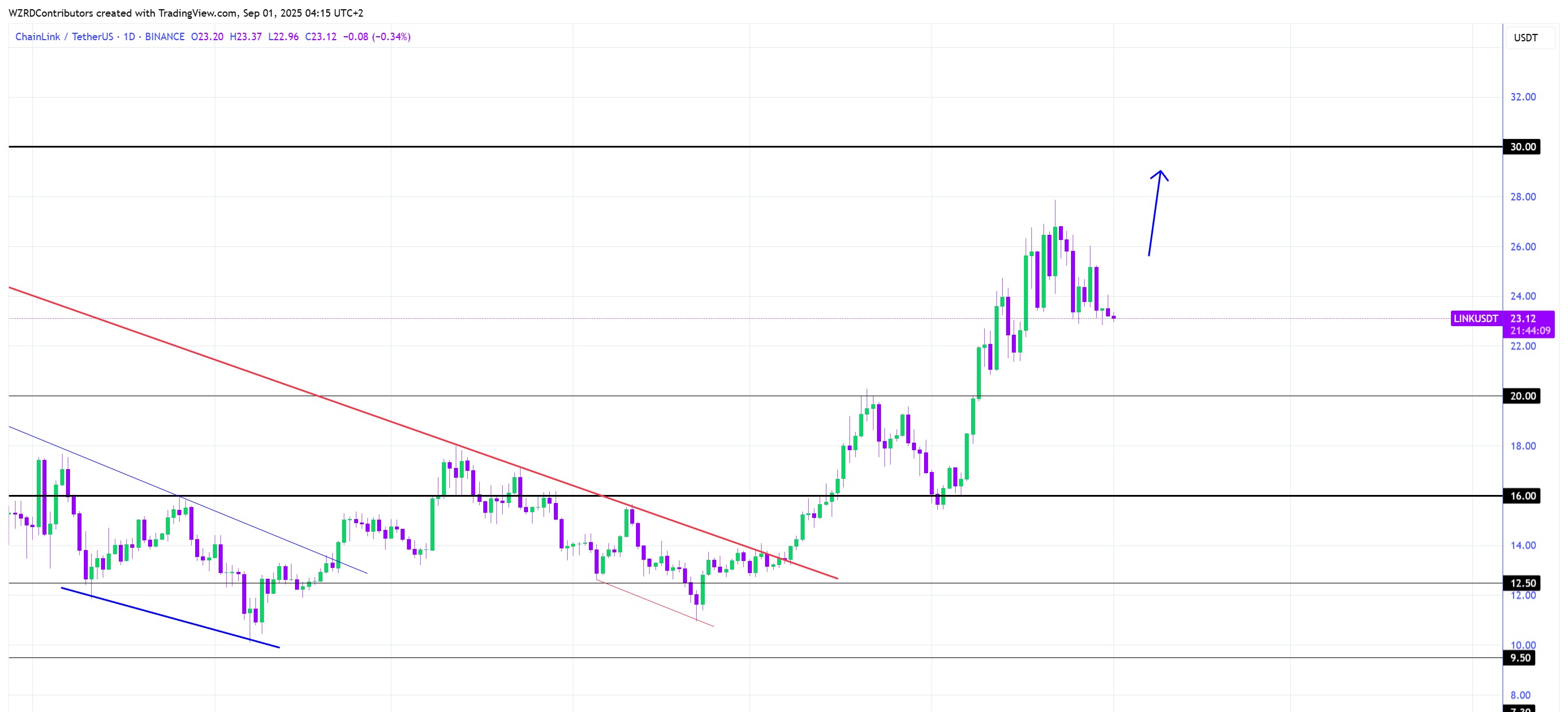 1D LINK/USDT チャート。出典: Cryptowzrd