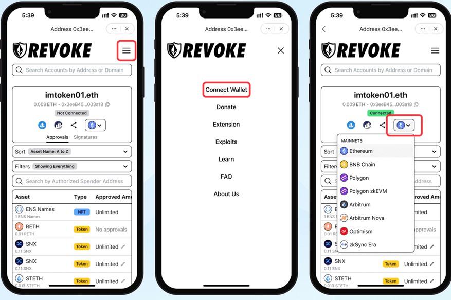 Revoke.cash desteklediği blokzincirleri