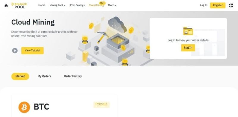 Dashboard de Binance Cloud Mining