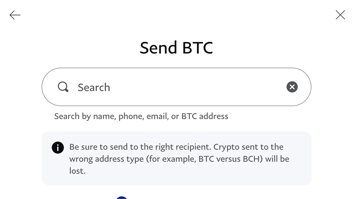 Bitcoin address input field in PayPal