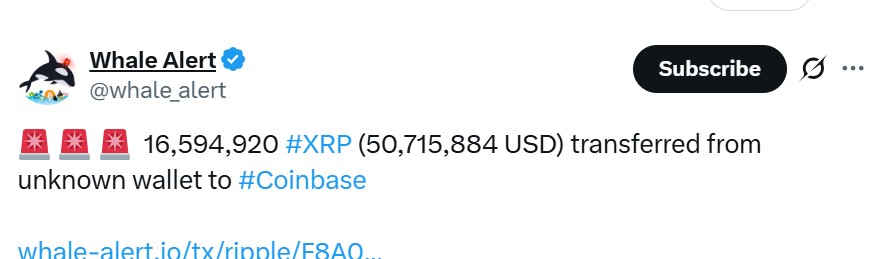 تحويل XRP بقيمة 50 مليون دولار
