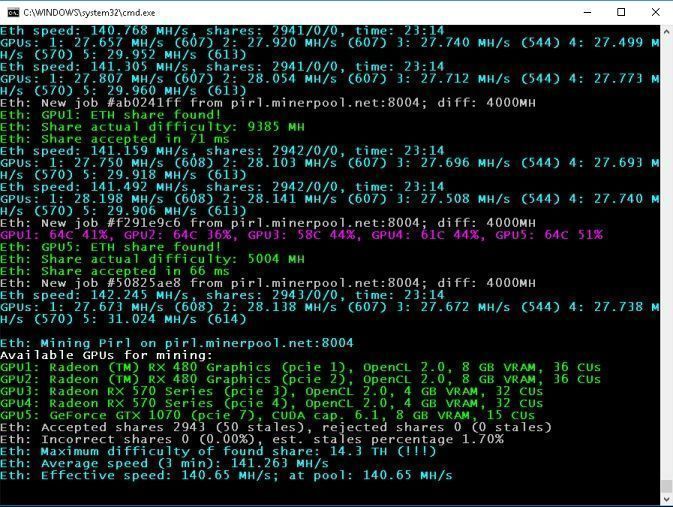 Phoenix Miner arayüzü