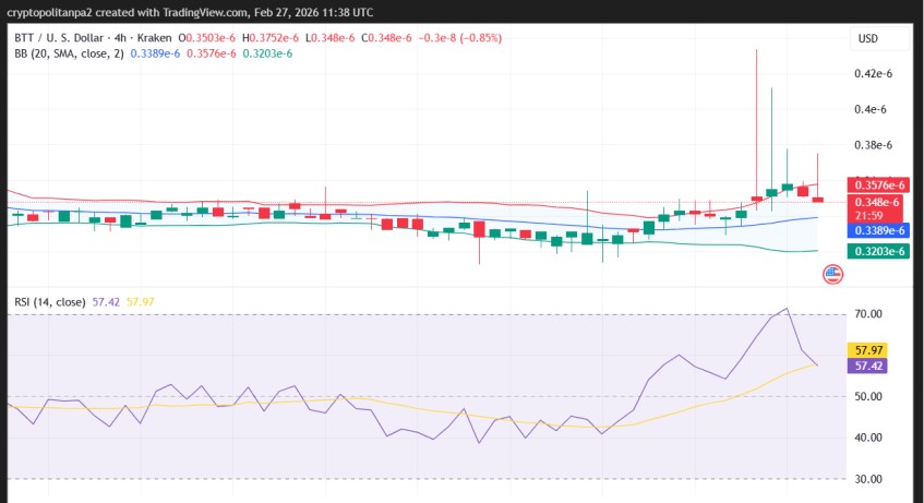 BTT/USD 4-Stunden-Preisdiagramm.