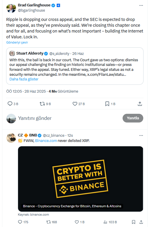 Binance kurucusu CZ'nin XRP açıklaması