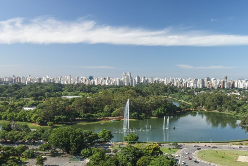 Skyline de São Paulo vu du parc Ibirapuera