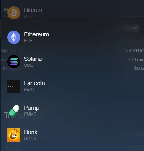 Criptomonedas disponibles en Unit